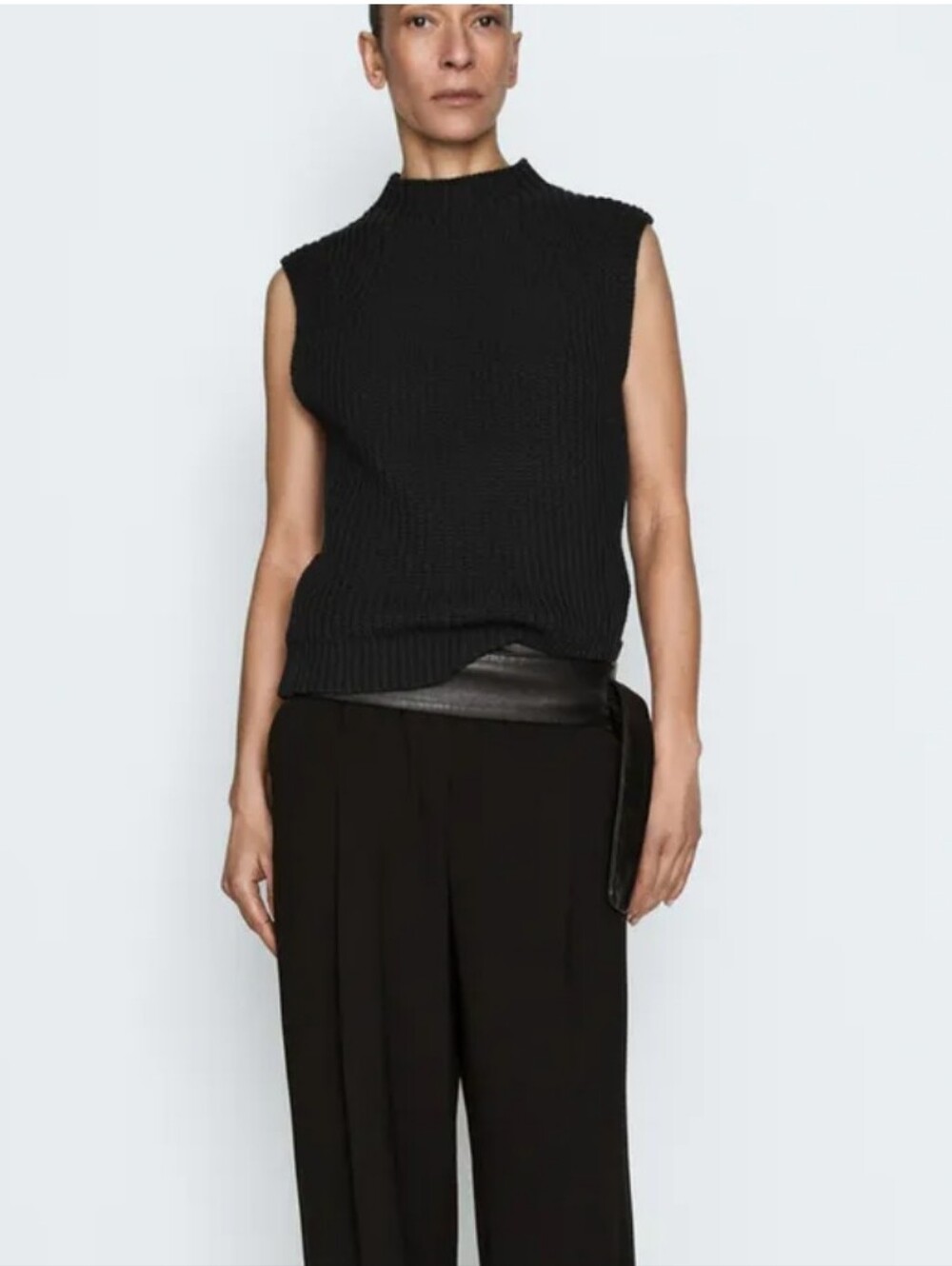 Zara Knitted Hifg Neck Vest In Black Nwt Size L/Xl